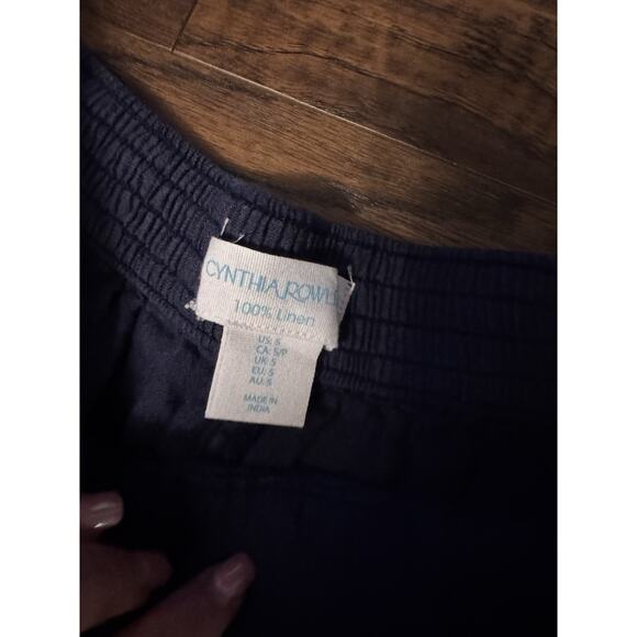 Cynthia Rowley Women’s Navy 100% Linen Cropped Ankle Pants Elastic Waist Sz:s - Picture 3 of 6